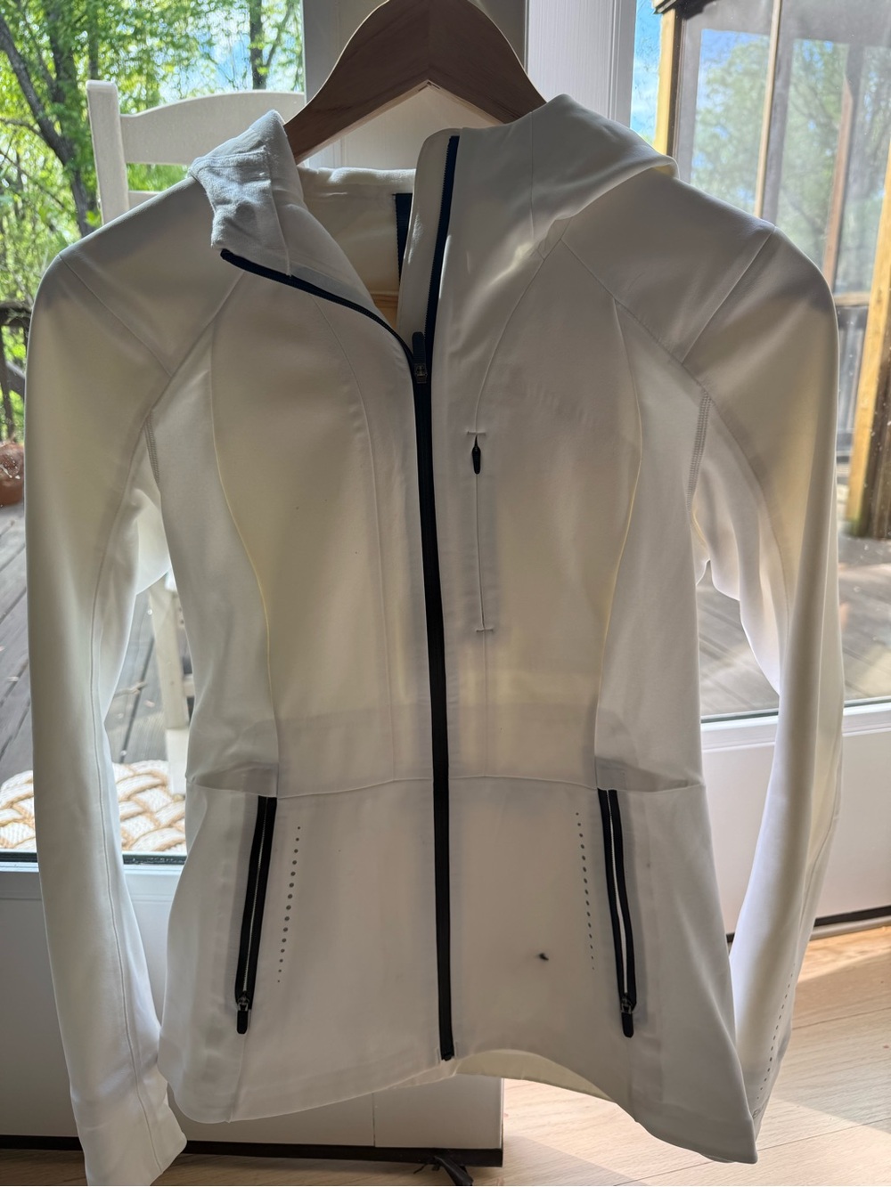 lululemon athletica White Hooded Utility Jacket with Black Zippers